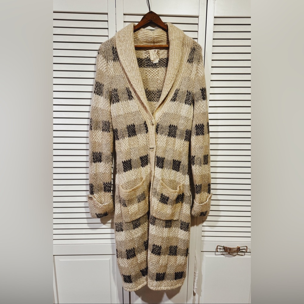 Anthropologie Checker Print Mohair Blend Sweatercoat
